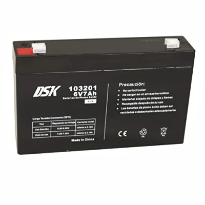 Abbildung von DSK 103201 Versiegelte wiederaufladbare AGM Bleibatterie 6V mit 7Ah. Ideal für Auto und Elektromotorräder Kinder, Motorroller, USV Systeme, Sicherheits Kommunikationssysteme…