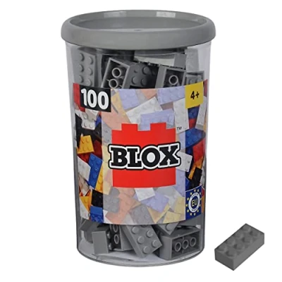 Abbildung von Simba 104114544 Blox, 100 graue Bausteine für Kinder ab 3 Jahren, 8er Steine, in Dose, hohe Qualität, vollkompatibel mit vielen anderen Herstellern, Grau