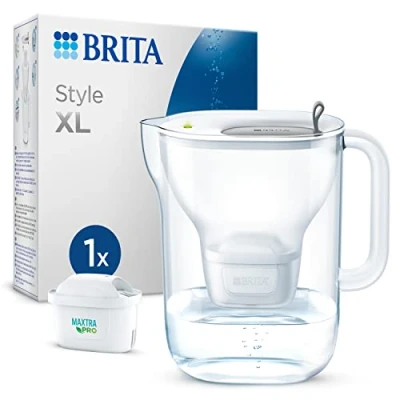 Abbildung von BRITA Wasserfilter Kanne Style XL hellgrau (3,6l) inkl. 1 MAXTRA PRO All in Kartusche großer Filter im modernen Design für den Kühlschrank zur Reduzierung von Kalk, Chlor, Blei &amp; Kupfer