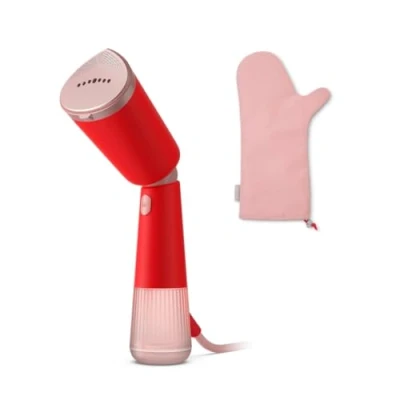 Abbildung von Philips Dampfglätter 5000 Serie 35 Sekunden Aufheizen, aktiv beheizte Dampfplatte, Eco Modus, für empfindliche Textilien, dampft vertikal &amp; horizontal, Handschuh Beutel, Orange Rot (STH5020/40)