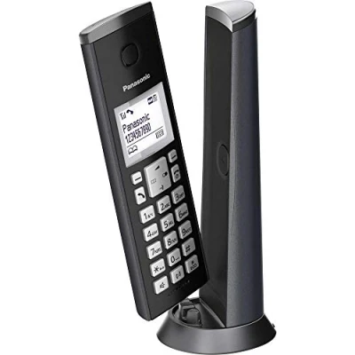 Abbildung von Panasonic KX TGK220GM Design Schnurlostelefon mit Anrufbeantworter, Station &amp; Hörer, Freisprecheinrichtung, weißes LCD, Blockierung störender Anrufe, Hörer Magnet, matt schwarz