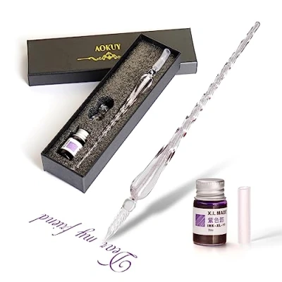 Abbildung von Glasstifte Set Kalligraphie Stift Schreiben, Glas Dip Pen und Tinte Set,für Grußkarten, Unterschriften, Zeichnen, Schreiben.