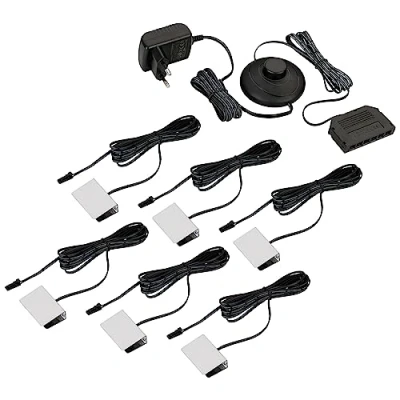 Abbildung von SEBSON Vitrinenbeleuchtung 6er Set Glasbodenbeleuchtung LED inkl. 12V Netzteil mit Schalter Clips warmweiß Glaskantenbeleuchtung für Vitrine, Regal, Tisch