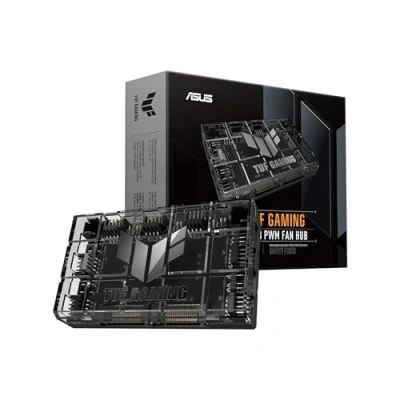 Abbildung von ASUS TUF Gaming ARGB PWM Lüfter Hub (6x Ports für Gehäuselüfter und Steuerung, 2x SATA Stromanschlüsse, synchronisiert Kühlung Lichteffekte, magnetische Befestigung, Stromanzeige)