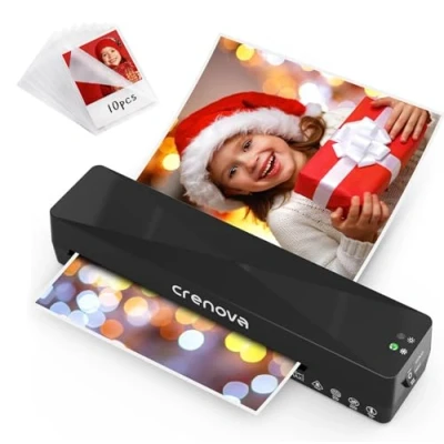 Abbildung von Crenova Laminiergerät A4/A5/A6,Schneller Laminator mit 10 Laminierfolien,Personal für Hausgebrauch,Schule Lehrer,Büro Karte (Schwarz)