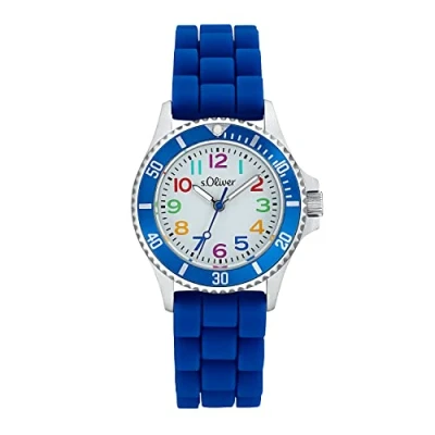 Abbildung von s.Oliver Armbanduhr Jungen Kinder Quarzuhr Analog, mit Silikon Armband, Blau, 3 bar Wasserdicht, Kommt in Uhren Geschenk Box, 2033506