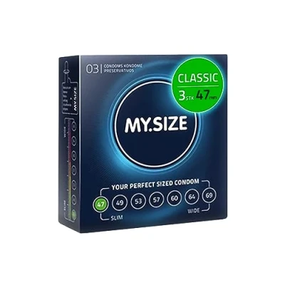 Abbildung von MY.SIZE Classic Kondome Größe 1 I 47 mm Breite 3 Stück Probierpackung Premium extra dünn gefühlsecht hauchzart dünne 0,07 Wandstärke vegan Condoms for men