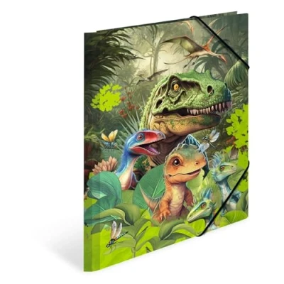 Abbildung von HERMA Sammelmappen A4 Dinosaurier Set, 3 Stück, Kinder Eckspanner Mappen aus Pappe mit Tier Dino Motiv, Gummizug, Innenklappen und Innendruck für Jungen Mädchen