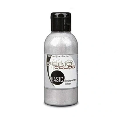 Abbildung von Senjo Color Basic Bodypainting Farben I Gesichts &amp; Körperfarbe Karneval, Fasching 75 ml Airbrush Farbe (Metallic Silber)