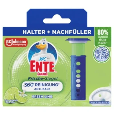 Abbildung von WC Ente Frische Siegel Starter Set (inkl. 1 Nachfüller), körbchenloser Reiniger, Limone Duft, 36 ml