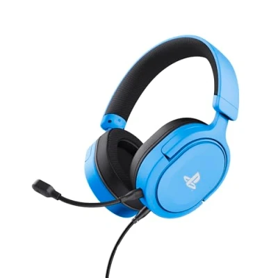 Abbildung von Trust Gaming Headset GXT 498B Forta Offiziell Lizenziert für Playstation 5, PS4 / PS5 Headset, 1,2 m Kabel, 50mm Treiber, 3D Audio, Abnehmbares Mikrofon, Verstellbare Over Ear Kopfhörer, Blau