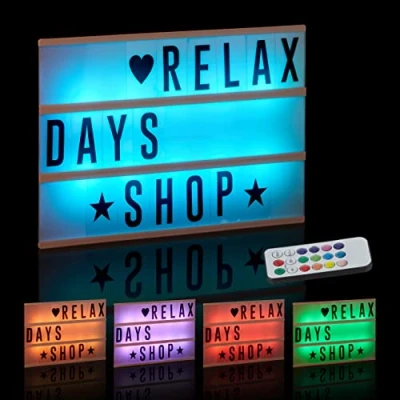 Abbildung von Relaxdays Lightbox mit Farbwechsel, Leuchtkasten, 85 Buchstaben &amp; Symbole, 3 Zeilen, Lichtbox batteriebetrieben, weiß