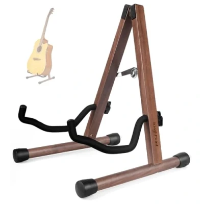 Abbildung von Gitarrenständer aus Holz, Gitarrenbodenständer, akustische elektrische Holzrahmen, zusammenklappbarer Gitarrenhalter, verstellbar, für Bass, Cello, Mandoline, Banjo, Ukulele (schwarze Walnuss)