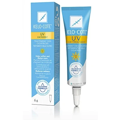 Abbildung von KELO COTE UV SPF30 Silikon Narben Gel 6g mit Sonnenschutz, für chirurgische Narben, erhabene, wulstige wie hypertrophe und Keloide, Verletzungen