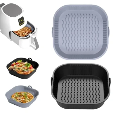 Abbildung von Diboniur 2Pcs Silikonform für Heißluftfritteuse 5 8L, 21CM Airfryer Zubehör, Heissluftfritteuse Air Fryer Silikon Einsatz Backform (Grau und Schwarz)