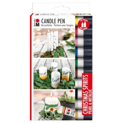 Abbildung von Marabu 1805000009881 Candle Pen Set &quot;Christmas Spirits&quot;, 10 Kerzenpens á 25 ml, cremig, weiche Wachsmalfarbe, auf Wasserbasis, lichtecht, geruchsneutral, wetterfest, kinderleichte Kerzendeko