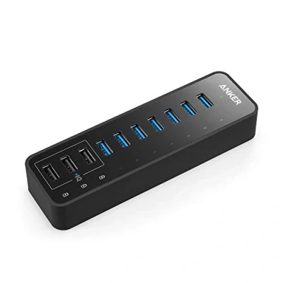 Abbildung von Anker 10 Port 60W Datenhub USB 3.0 7 mit 3 PowerIQ Ladeports, kompatibel MacBook, Mac Pro/Mini, iMac, XPS, Surface Pro, iPhone 7, 6s Plus, iPad Air 2, Galaxy Series, Mobile HDD, und weitere