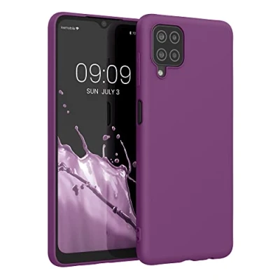 Abbildung von kwmobile Hülle kompatibel mit Samsung Galaxy A12 weiches TPU Silikon Case Cover geeignet für kabelloses Laden Magenta Lila