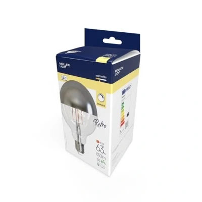 Abbildung von Müller Licht Retro LED Globeform Filament E27 verspiegelt, 8.5W ersetzt 63W, nostalgisches superwarmweißes (2700K), 850lm, dimmbar, 1 Stück (1er Pack)