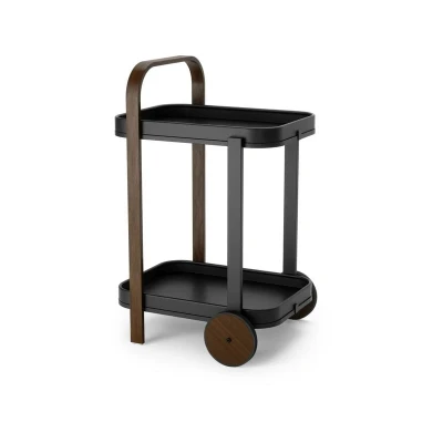 Abbildung von Umbra Bellwood Barwagen, Servierwagen und Beistelltisch mit 2 Etagen herausnehmbaren Metall Tabletts, Schwarz/Walnuss