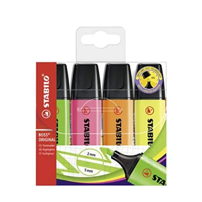 Abbildung von Textmarker STABILO BOSS ORIGINAL 4er Pack gelb, orange, grün, pink