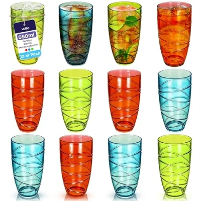 Abbildung von Arylic Plastikbecher 550ml/19oz 12er Pack Farbiger Stapelbarer Trinkbecher Wiederverwendbarer und Bruchsicherer Becher Plastik für den täglichen Gebrauch, Partys Picknick