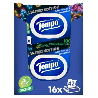 Abbildung von Tempo Feuchtes Toilettenpapier Mein Verwöhnmoment Limited Edition wechselnde Designs, Ohne Farbstoffe, Wiederverschließbar, Vorteilspack, 16 x 42 Feuchttücher