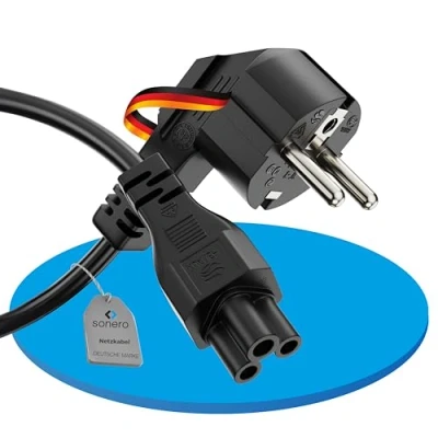 Abbildung von sonero Stromkabel 3 Polig, 2,0m, Schutzkontakt Schuko Stecker Netzstecker auf C5 Buchse,Netzkabel Netzteil Strom Kabel für Monitor PC Laptop, Schwarz