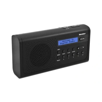 Abbildung von Karcher DAB 2405 tragbares DAB+ Radio (DAB+/UKW, Küchenradio mit Netz/Akkubetrieb, Lautsprecher, Kopfhöreranschluss, Wecker, LCD Display, kleines Digitalradio, batteriebetrieben, schwarz)