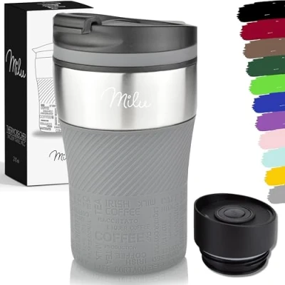 Abbildung von Milu Thermobecher Isolierbecher Kaffeebecher to go 210ml 100% Auslaufsicher Trinkbecher aus Edelstahl Autobecher doppelwand Isolierung Thermo Becher Travel Mug (Grau)