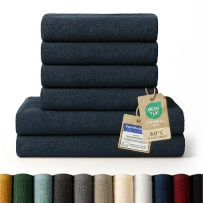Abbildung von Blumtal Premium Frottier Handtücher Set 4 teilig 100% Baumwolle Oeko TEX zertifiziertes Badetuch 2X (70x140 cm) + Towel 4X (50x100 saugstarkes Frottiertücher Blau Dunkel