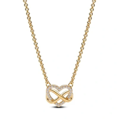 Abbildung von PANDORA Moments Funkelnde Unendlichkeits Herz Collier Halskette aus Sterling Silber mit vergoldeter Metalllegierung und Zirkonia Steinen, Größe 50cm, 362666C01 50