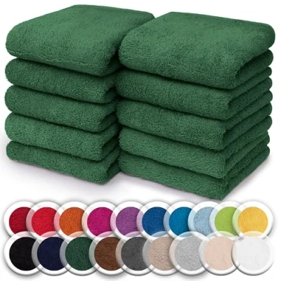 Abbildung von NatureMark 10er Pack Waschlappen 100% Baumwolle Frottier Seiflappen Größe 30 x cm Frottee Seiftücher im Farbe: Dunkel grün