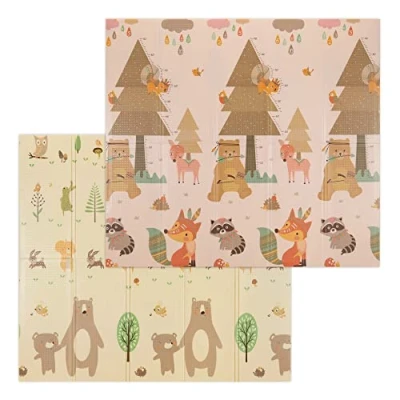 Abbildung von Navaris Baby Spielmatte 200 x 180 cm faltbar Kinder Krabbelmatte Boden Matte doppelseitig wasserdicht groß XPE Schaumstoff Unisex grün bunt
