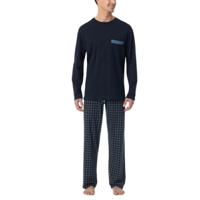 Abbildung von Schiesser Herren Schlafanzug Lang Comfort Nightwear Pyjamaset, Nachtblau_180262, 52