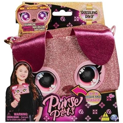Abbildung von Purse Pets Clutch Dazzling Diva Hündchen Kindertasche und Spielzeug in einem, die Augen leuchten Regenbogenfarben, für Kinder ab 4 Jahren