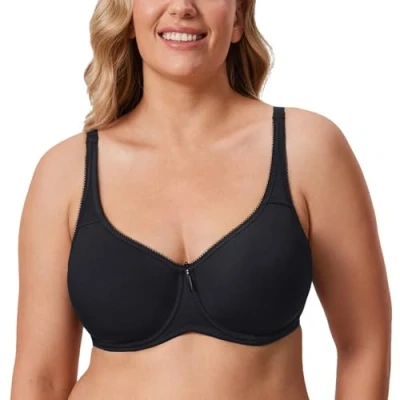 Abbildung von DELIMIRA Damen mit Bügel Nahtlose Vollschalen T Shirt BH Gepolstert Große Größen Schwarz 95D