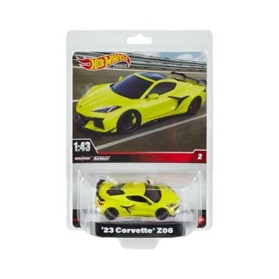 Abbildung von Hot Wheels Premium Corvette Z06, Fahrzeug im Maßstab 1:43, offiziell lizenzierte Replikate für erwachsene Sammler, Real Riders Reifen, Metall/Metall Karosserie und Fahrgestell, HMD48
