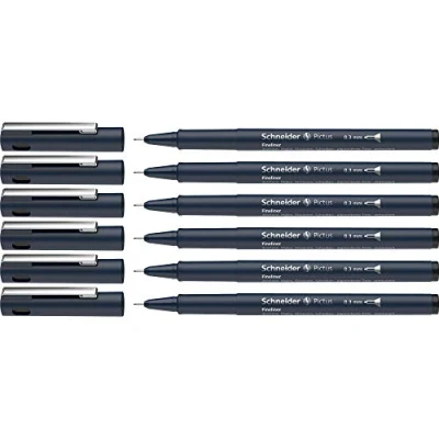 Abbildung von Schneider Pictus Fineliner (Strichstärke 0,3 mm, dokumentenechte Pigmentliner, metallgefasste Spitze, Gehäuse aus 85% recyceltem Kunststoff) 6er Pack, schwarz