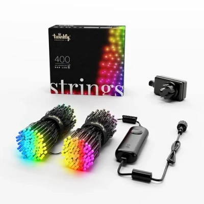 Abbildung von Twinkly Strings 400 LED RGB, Lichterkette für Draußen und Drinnen, Smarte Lichter, Kompatibel mit Alexa Google Home, IP44, Weihnachtsdeko, App Steuerung, Schwarzes Kabel, 32m