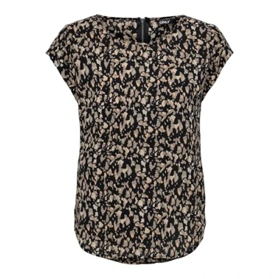 Abbildung von ONLY Damen Bedruckte Kurzarm Bluse Print Basic Rundhals Ausschnitt T Shirt Blouse Oberteil ONLVIC, Farben:Schwarz, Größe:38