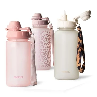 Abbildung von MAMEIDO Trinkflasche Kinder 500ml mit Strohhalm &amp; Trageschlaufe aus Tritan, Wasserflasche auslaufsicher, Flasche BPA frei für Jungen Mädchen (Flamingo Pink, 0,5l)