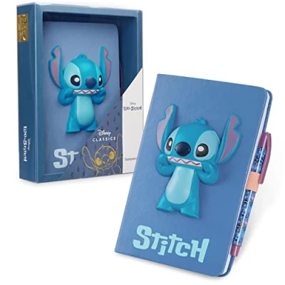 Abbildung von Disney Stitch A5 Notizbuch liniert mit Stift für die Schule Tagebuch Set(Blau 3D)