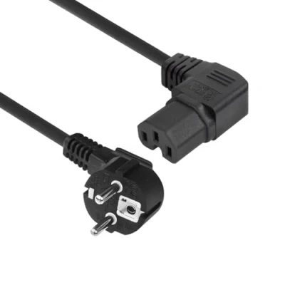 Abbildung von ACT Warmgerätekabel CEE7/7 nach C15 gewinkelt Rechts, 1m Netzkabel CEE 7/7, Stromkabel auf Warmgerätebuchse, abgewinkelt AK5349