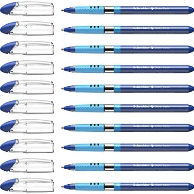 Abbildung von Schneider Schreibgeräte Kugelschreiber Slider Basic, Kappenmodell, XB, blau, Schaftfarbe: transparent, 10er Packung
