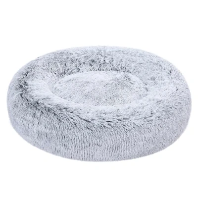 Abbildung von Amazon Basics Weich Haustierbett für Hund, Donut Kissen, Kunstfell, Maschinenwaschbar, 76 cm, Grau