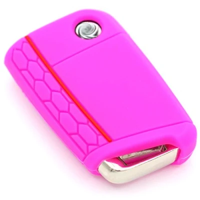 Abbildung von Schlüssel Hülle VB für 3 Tasten Auto Silikon Cover Finest Folia Schlüsselhülle Etui Schutzhülle (Neon Pink)