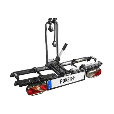 Abbildung von EUFAB 12010LAS Fahrradträger POKER F, E Bike geeignet, komplett vormontiert, Diebstahlschutz, für 2 Fahrräder, Anhängerkupplung, Schwarz, 142 x 70 58 cm