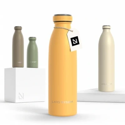 Abbildung von LARS NYSØM Edelstahl Trinkflasche 350ml, 500ml, 750ml, 1L, 1 5 liter Thermosflasche Kohlensäure geeignet Auslaufsichere Wasserflasche für Sport, Outdoor, Schule (Mustard Yellow, 500ml)