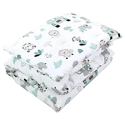 Abbildung von TupTam Kinder Gemusterte Bettdecken Set Ganzjahresdecke Bettdecke Kopfkissen Flachkissen 2tlg., Farbe: Zoo Grün, Größe: 135x100 cm